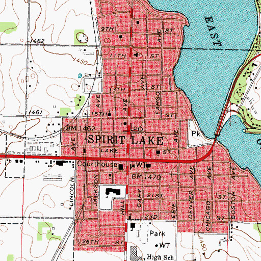 Topographic Map of Spirit Lake Public Library, IA