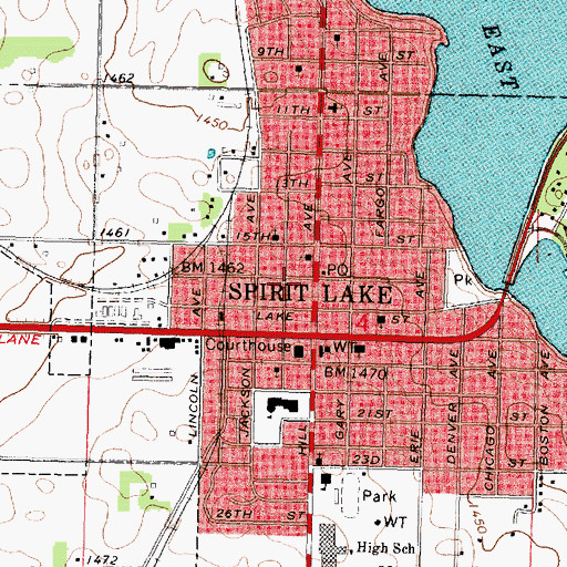 Topographic Map of Spirit Lake Police Department, IA