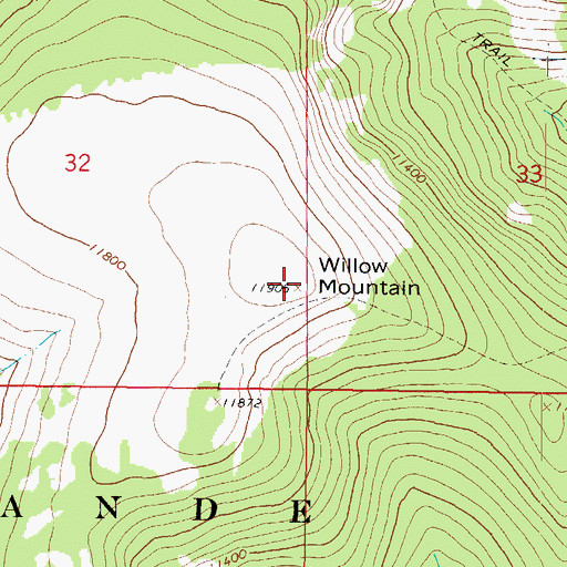 Topographic Map of Willow Mountain, CO