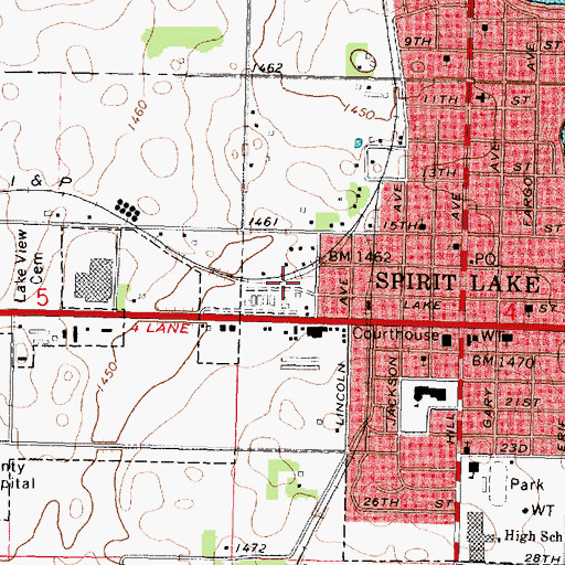 Topographic Map of Spirit Lake, IA