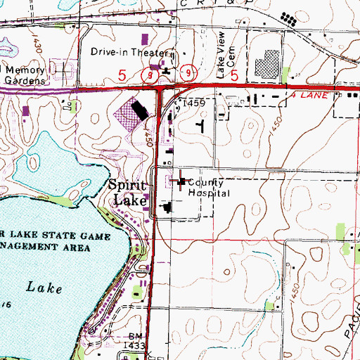 Topographic Map of Dickinson County Memorial Hospital, IA