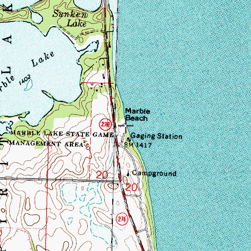 Topographic Map of Marble Beach State Recreation Area, IA