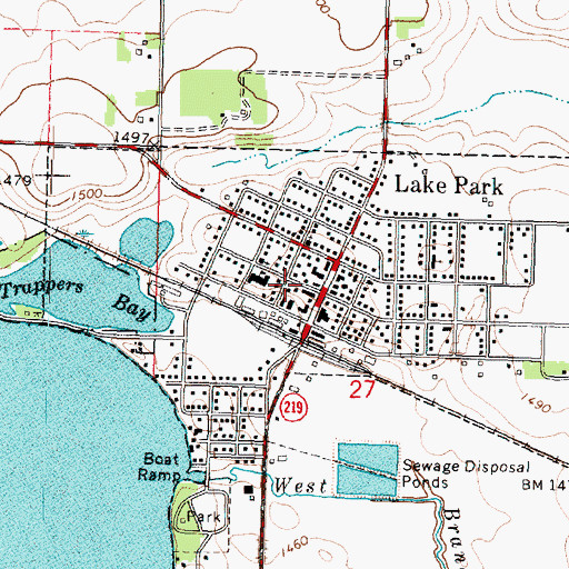 Topographic Map of Lake Park Fire Department, IA