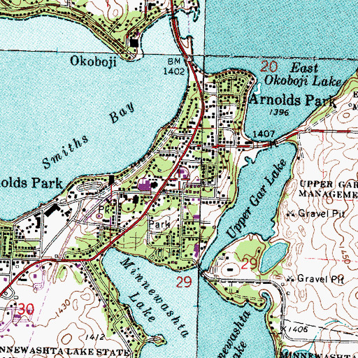 Topographic Map of Arnolds Park Post Office, IA