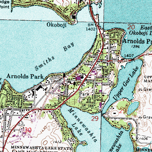 Topographic Map of Okoboji Middle School, IA