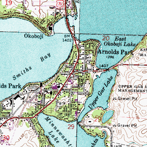 Topographic Map of Arnolds Park Police Department, IA