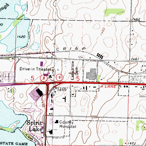 Topographic Map of First White Girl Born in Dickinson County Historical Marker, IA