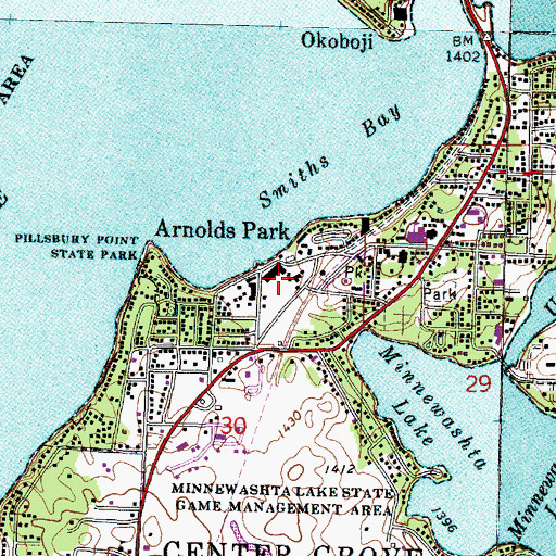 Topographic Map of Arnolds Park Amusement Park, IA