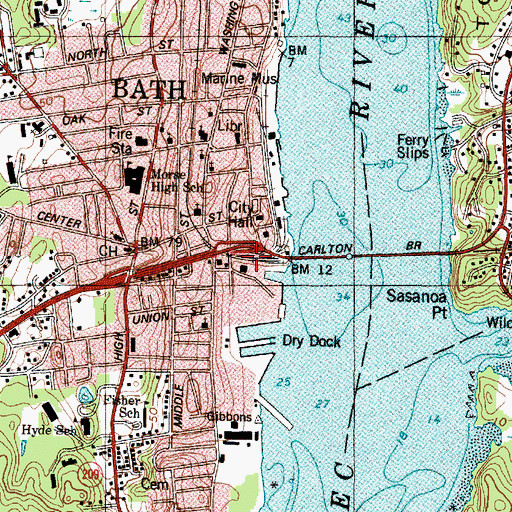 Topographic Map of Bath Iron Works, ME