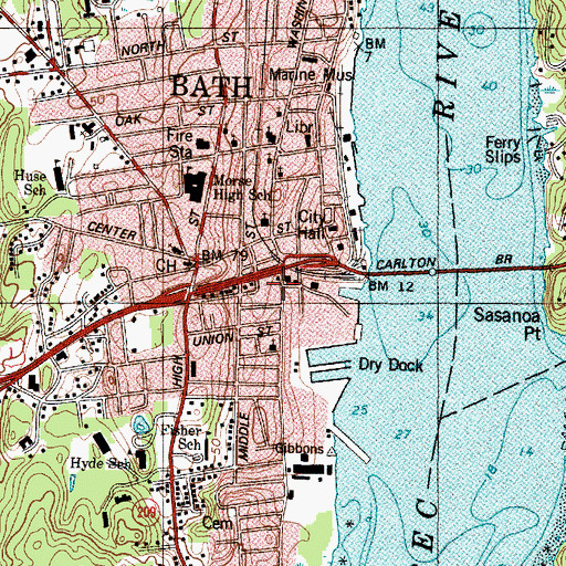 Topographic Map of Bath Post Office, ME