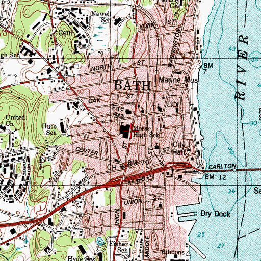 Topographic Map of Bath Regional Technical Center, ME