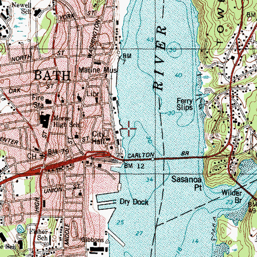 Topographic Map of Bath Town Landing, ME