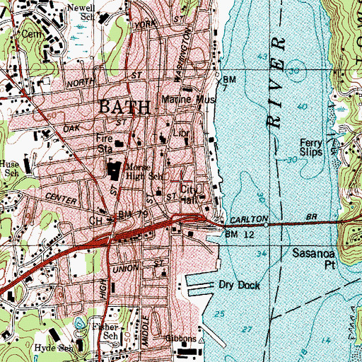 Topographic Map of Chocolate Church (historical), ME