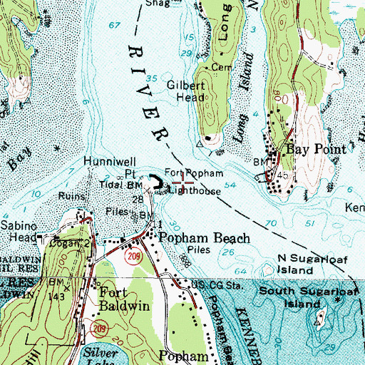 Topographic Map of Fort Popham Lighthouse, ME