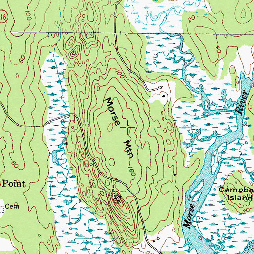 Topographic Map of Morses Mountain Sanctuary, ME