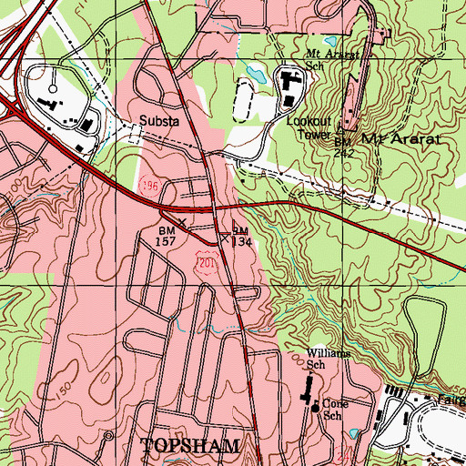 Topographic Map of Topsham Post Office, ME
