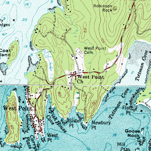 Topographic Map of West Point School (historical), ME