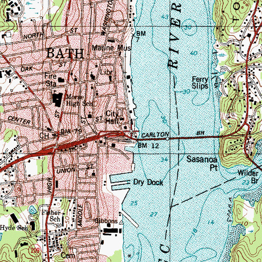 Topographic Map of United States Customs House, ME
