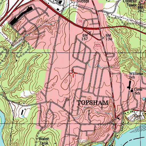 Topographic Map of Woodside Elementary School, ME
