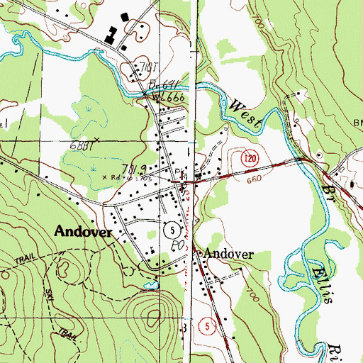 Topographic Map of Andover Cemetery, ME