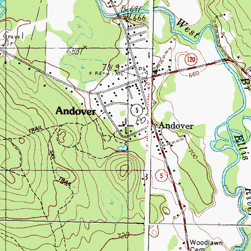 Topographic Map of Andover Elementary School, ME