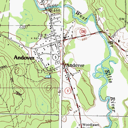 Topographic Map of Andover Post Office, ME