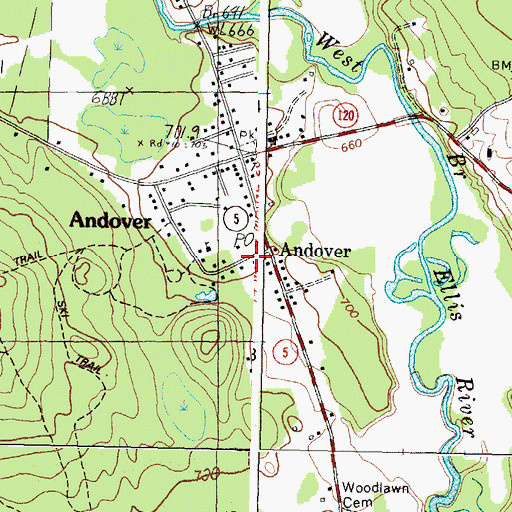 Topographic Map of Andover Public Library, ME