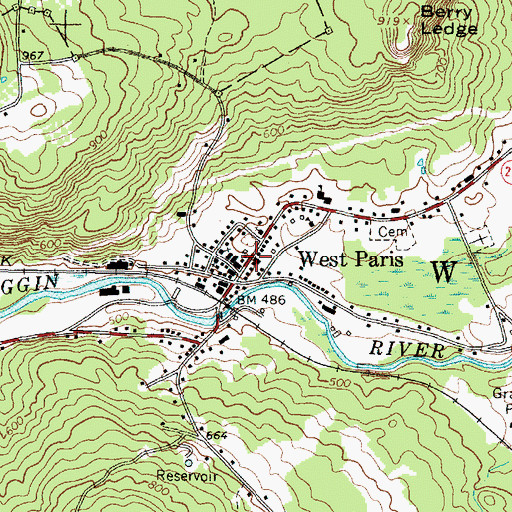 Topographic Map of West Paris Public Library, ME