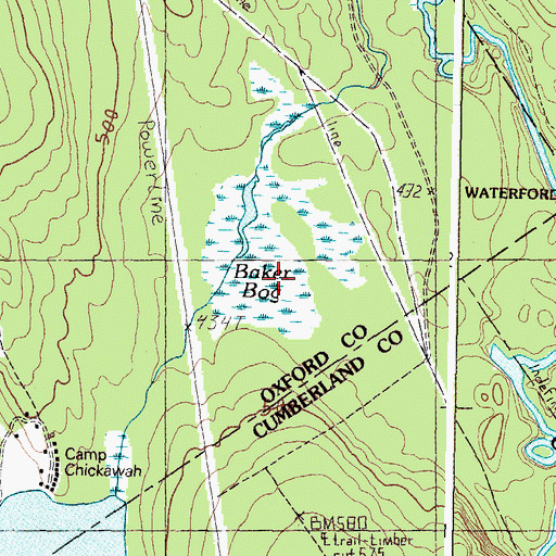 Topographic Map of Baker Bog, ME