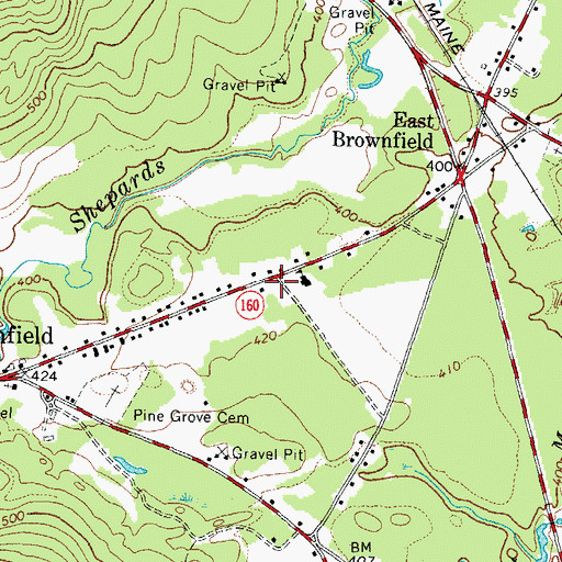 Topographic Map of Brownfield Post Office, ME