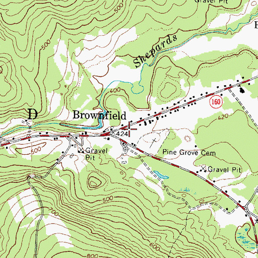 Topographic Map of Brownfield Public Library, ME