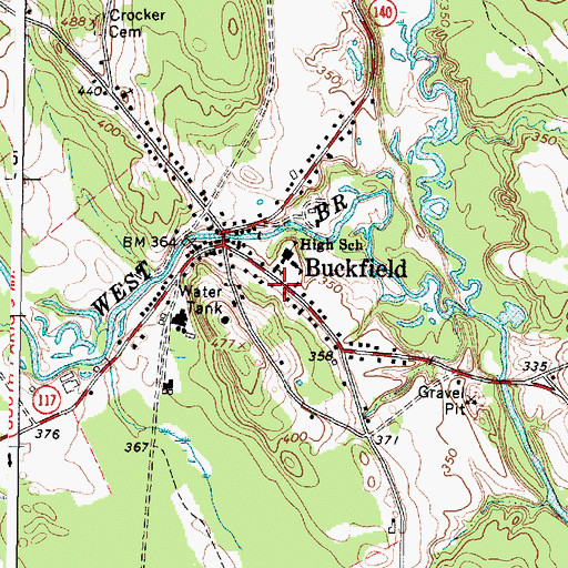 Topographic Map of Buckfield Community Church, ME