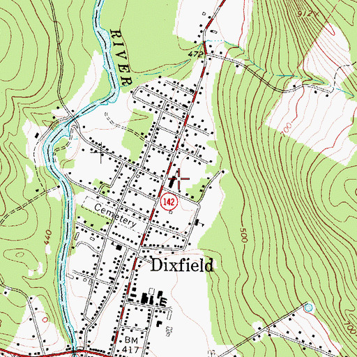 Topographic Map of Dirigo High School, ME