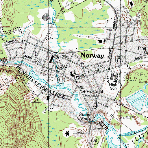 Topographic Map of Guy E Rowe School, ME