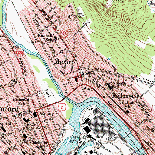 Topographic Map of Mexico Congregational Church, ME