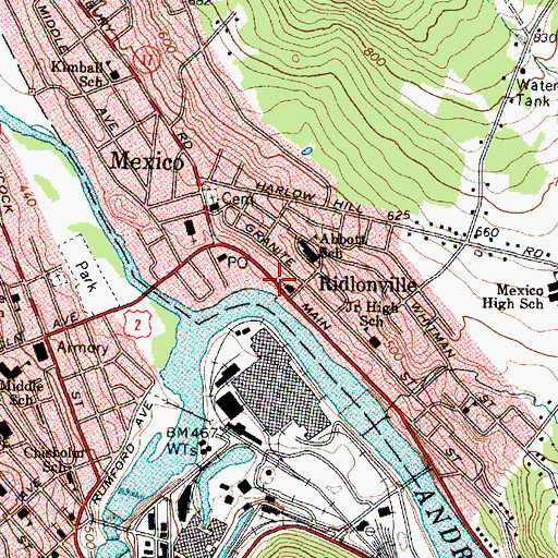 Topographic Map of Mexico Free Public Library, ME