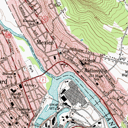 Topographic Map of Mexico Post Office, ME