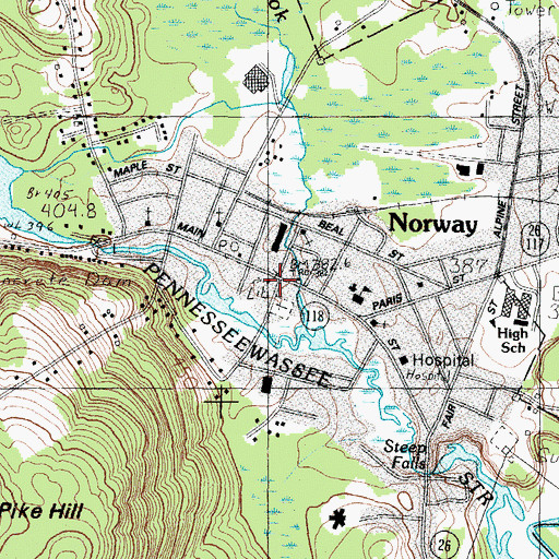 Topographic Map of Norway Memorial Library, ME