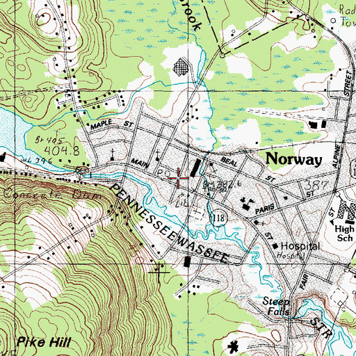 Topographic Map of Norway Post Office, ME