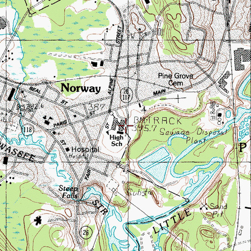 Topographic Map of Oxford Hills Comprehensive High School, ME