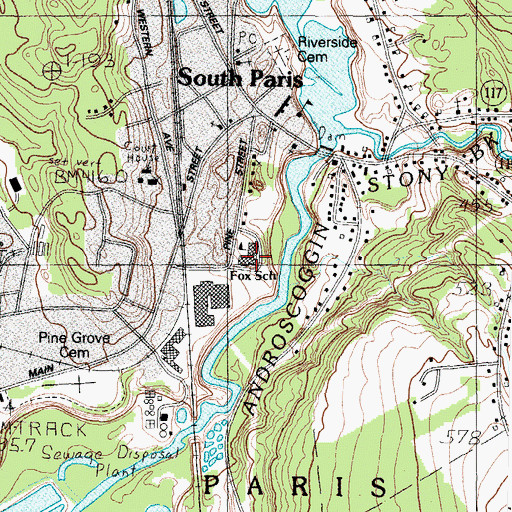 Topographic Map of Oxford Hills Middle School, ME