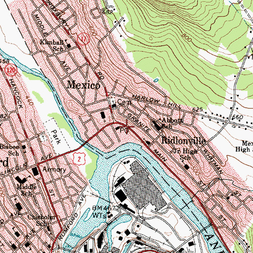 Topographic Map of Ridlonville Post Office (historical), ME