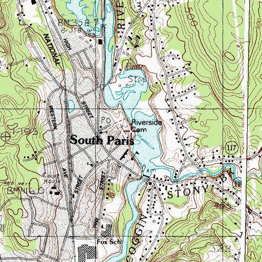 Topographic Map of Riverside Cemetery, ME