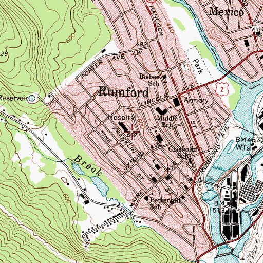 Topographic Map of Roy House School, ME