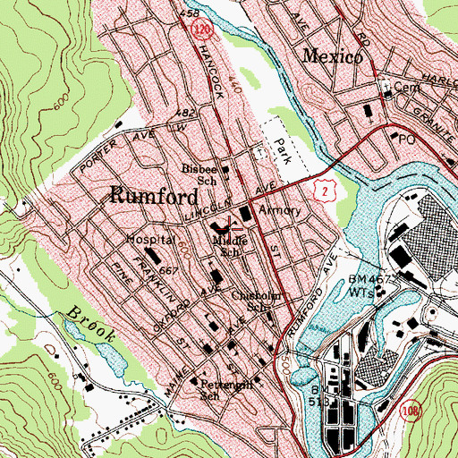 Topographic Map of Rumford Elementary School, ME