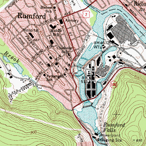 Topographic Map of Rumford Public Library, ME