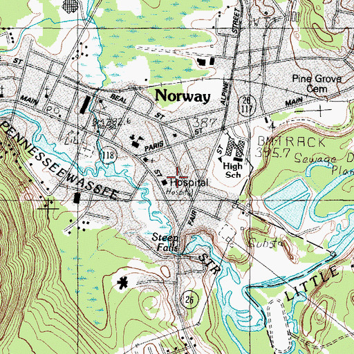 Topographic Map of Stephens Memorial Hospital, ME