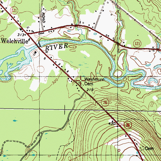 Topographic Map of Washburn Cemetery, ME