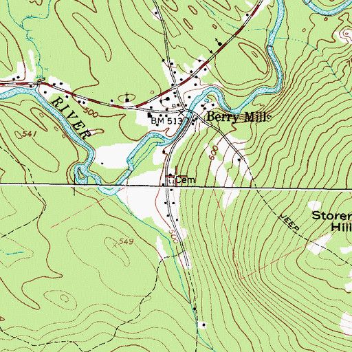 Topographic Map of Berry Mills Cemetery, ME