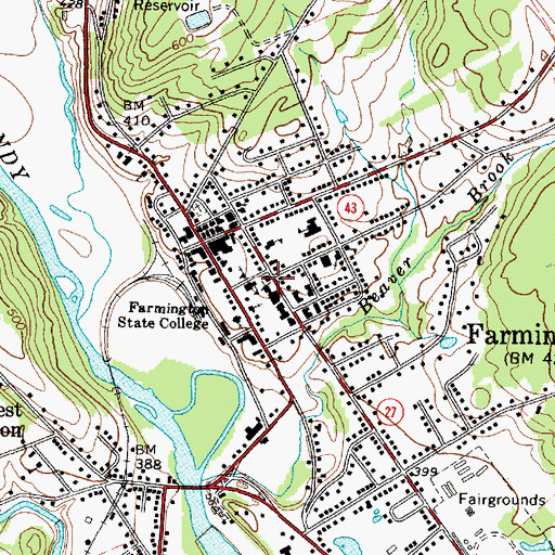 Topographic Map of Farmington Public Library, ME